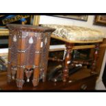 An antique stool, together with a Middle Eastern o