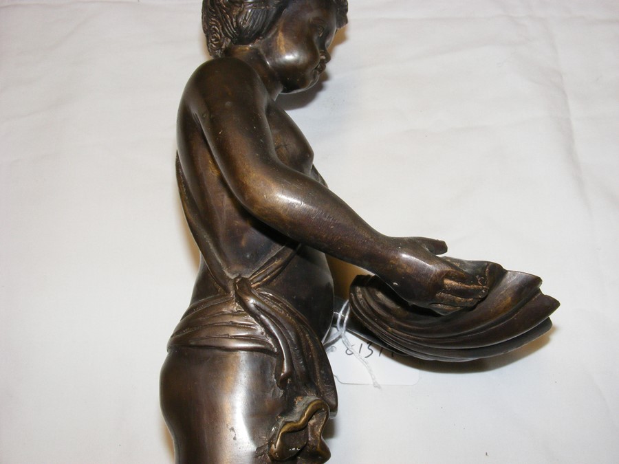 An old bronze figure of cherub holding shell - 40c - Image 10 of 17