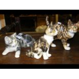 Three Jenny Winstanley pottery cats with glass eye