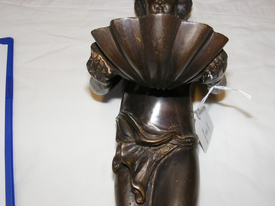 An old bronze figure of cherub holding shell - 40c - Image 3 of 17