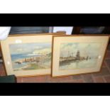 A pair of watercolours harbour and coastal scenes