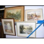 Four original watercolours, including farm scene