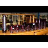 Various red overlay glassware