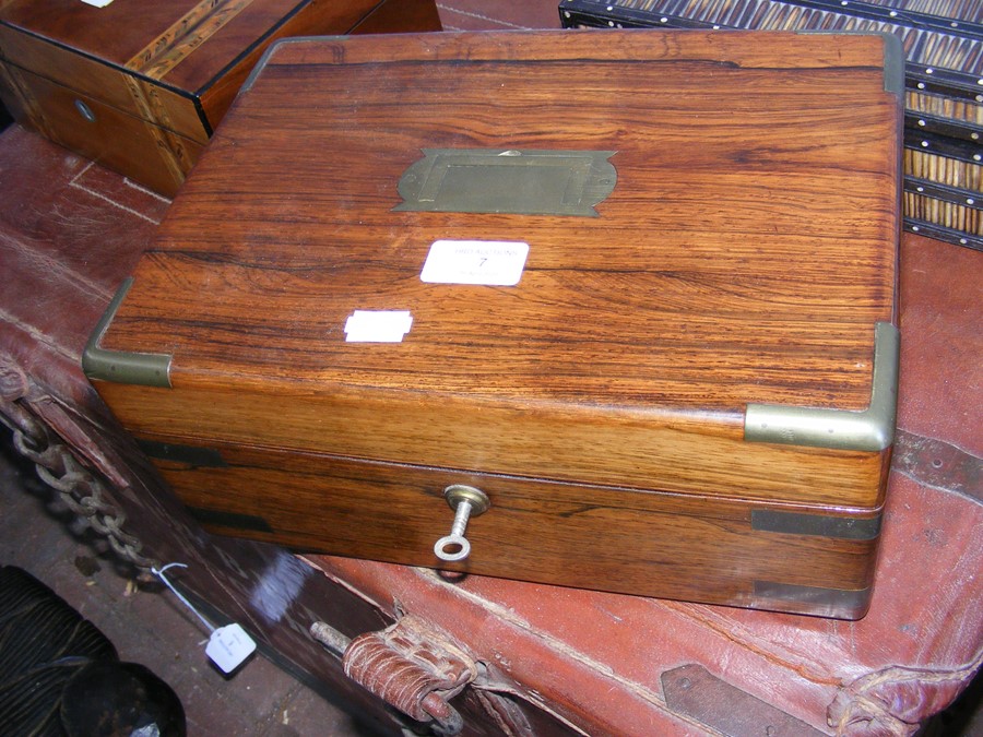 A rosewood writing slope, quill work box and one o - Image 2 of 13