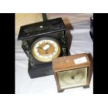A Victorian slate and marble mantle clock, togethe