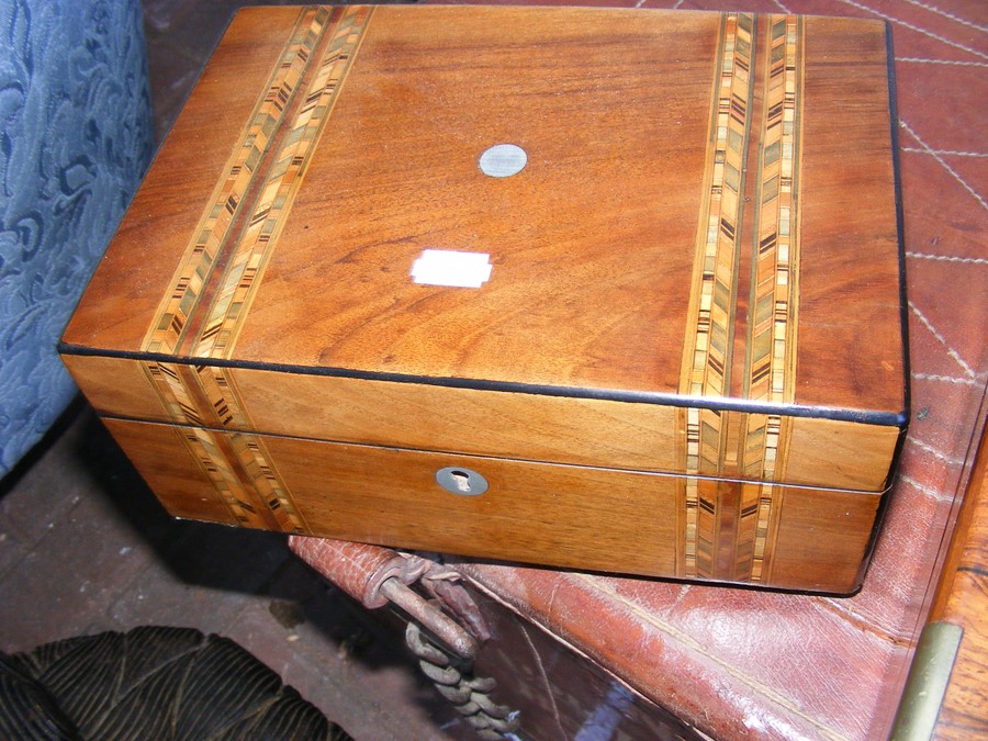 A rosewood writing slope, quill work box and one o - Image 11 of 13