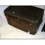 Antique leather two handled travelling trunk - 63c