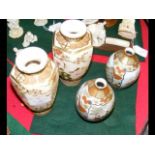 A pair of 15cm Satsuma hexagonal vases and a pair