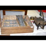 An antique printers' press with four trays of prin