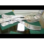 A set of five heavy silver Kings Pattern dining fo