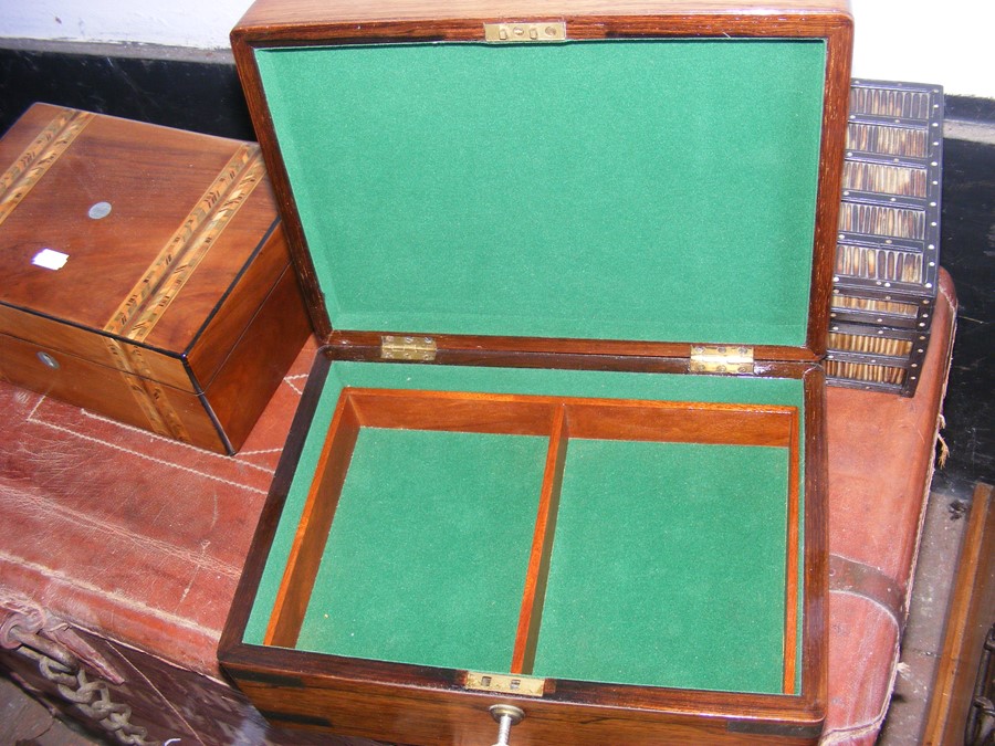 A rosewood writing slope, quill work box and one o - Image 4 of 13