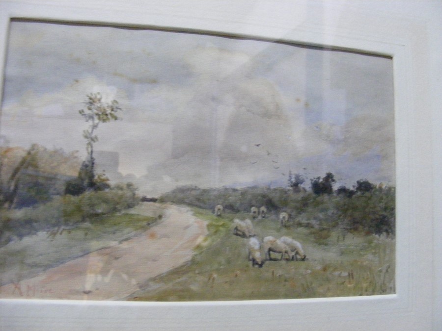 ANTON MAUVE - a small watercolour of sheep in coun - Image 3 of 6