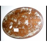 A 32cm oval Mother-of-Pearl inlaid oriental plaque