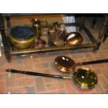 Two antique warming pans, together with a modern c