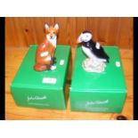 A John Beswick fox ornament, together with puffin