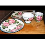 Four pieces of Wemyss Pottery with pink rose decor
