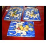 Three Persian tiles depicting horse riders - 19th