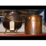 An old copper cauldron, together with a bucket