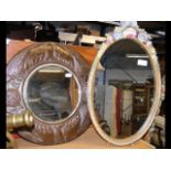 An Arts and Crafts old copper mirror, cheval mirror - height 156cm together