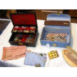 A box containing costume jewellery, together with