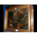 Antique oil on canvas of winged children dancing i