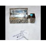 An 800 marked silver lipstick case with turquoise