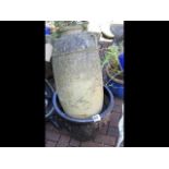 A large brown glazed garden pot, together with urn