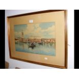 A watercolour of Venetian canal scene - signed low