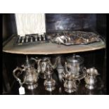 A plated tea set together with other plated ware -