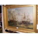 A 19th century oil on canvas of British Naval Guns