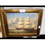 A 19th century oil on canvas of three masted Naval