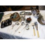 A tray of silver and silver plate, including napki