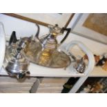 Silver-plated 4-piece tea set on serving tray