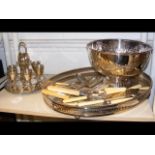 A quantity of plated silver, including punch bowl,