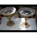 A pair of 25cm high Osler gilt metal and cut glass