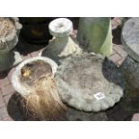 A garden birdbath, together with urn on plinth and