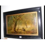 An oil on board of Stag in forest - signed lower r