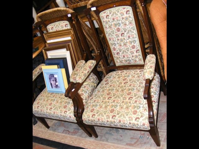 A pair of Edwardian inlaid armchairs