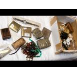 A box of costume jewellery, plated cigarette cases