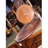 An Edwardian oval inlaid mahogany tray together wi