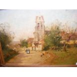 M LENOIR? - oil on canvas of village scene - with Gal