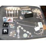 A tray of costume jewellery etc including an 'elep