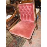 A late Victorian ladies chair with upholstered sea