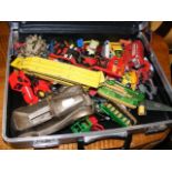 A case containing various diecast vehicles, many p
