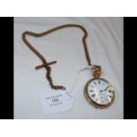 A gent's gold plated pocket watch and chain