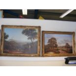 A gilt framed print of a painting of horseman