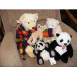 A collection of soft toys including Steiff