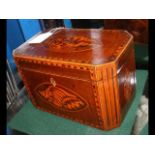 A Georgian inlaid tea caddy - 19cm x 11cm and 12cm