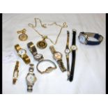 Selection of watches, watch on chain, etc.