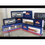 A boxed Bachmann bolster wagon, together with four